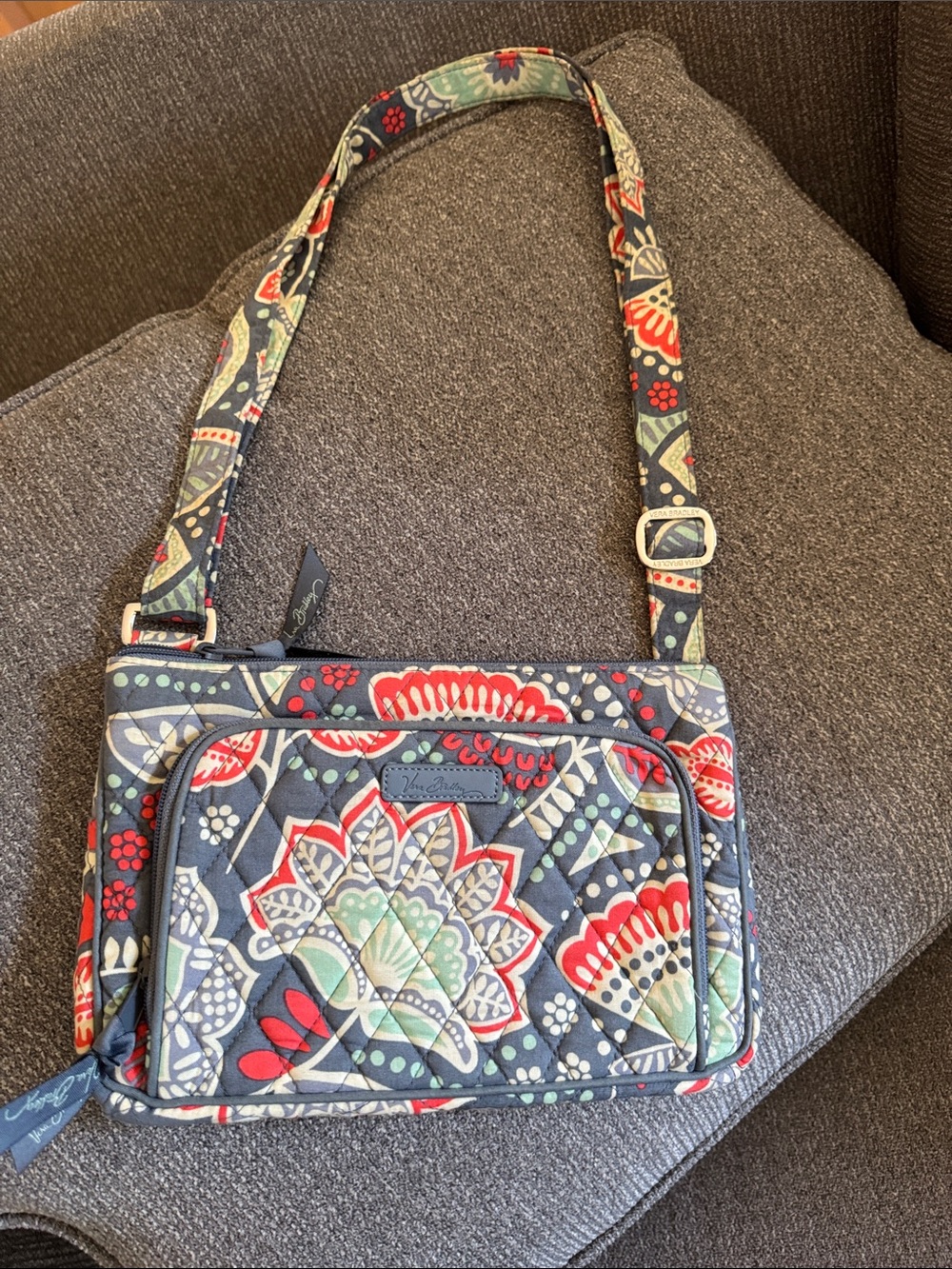 Vera Bradley Quilted Crossbody with Gray, Orange & Mint Floral Accents